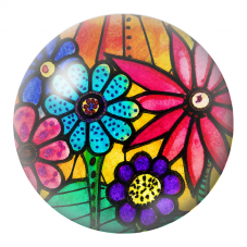 Cabochon en Verre Illustré Fleurs Vitrail Bleues Roses et Violettes 12 à 25mm pour la Création de Bijoux Fantaisie - DIY
