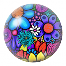 Cabochon en Verre Illustré Jardin Pop Bleu Violet et Rouge 12 à 25mm pour la Création de Bijoux Fantaisie - DIY