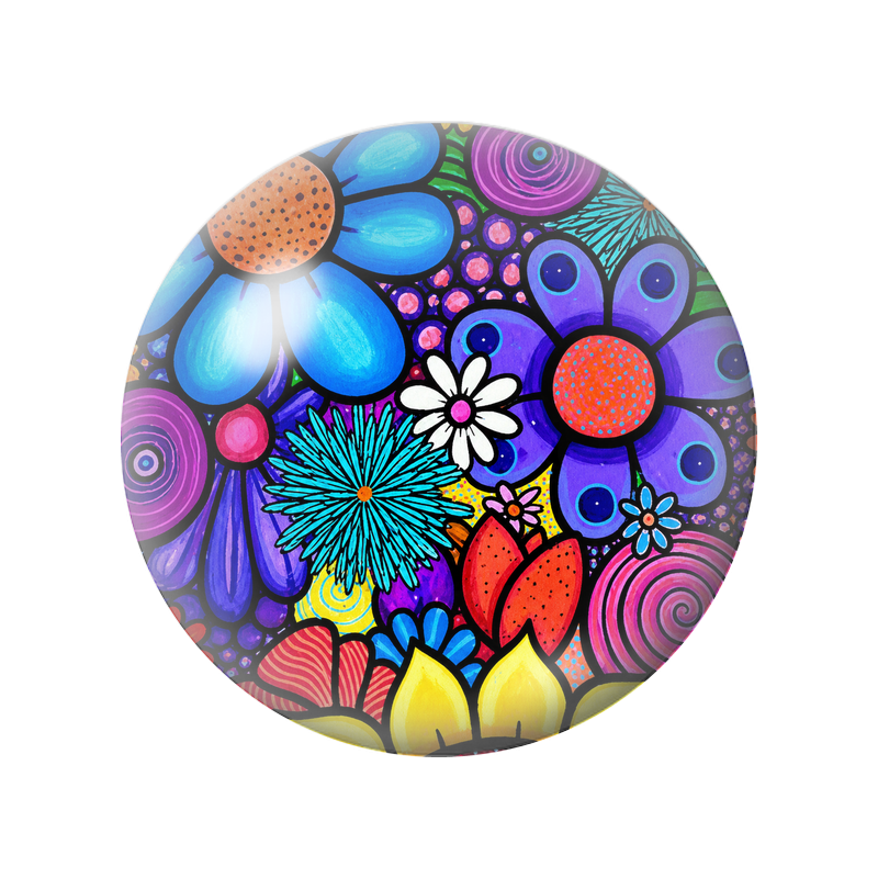 Cabochon en Verre Illustré Jardin Pop Bleu Violet et Rouge 12 à 25mm