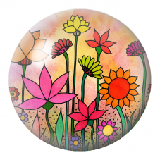 Cabochon en Verre Illustré Fleurs Pop Orange Rose et Jaunes 12 à 25mm pour la Création de Bijoux Fantaisie - DIY