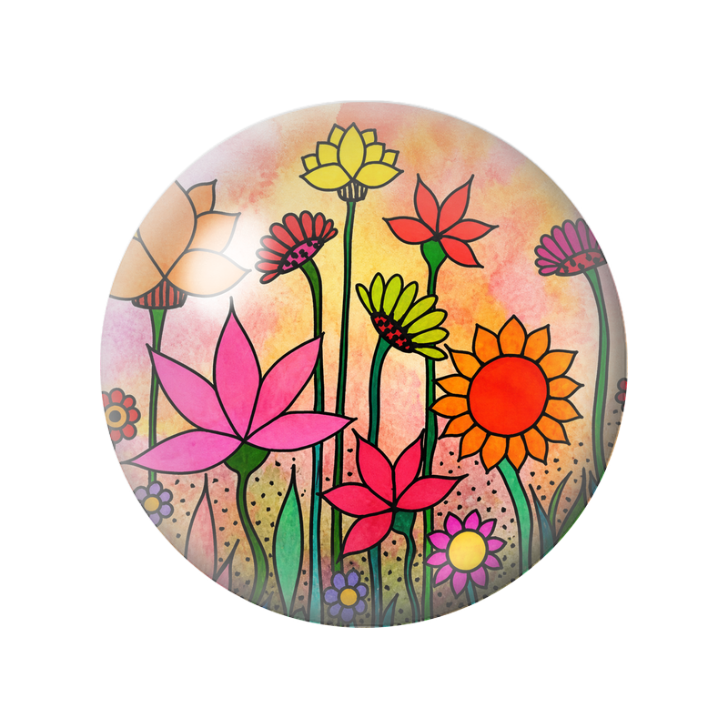 Cabochon en Verre Illustré Fleurs Pop Orange Rose et Jaunes 12 à 25mm