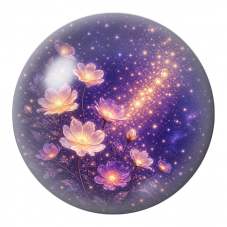 Cabochon en Verre Illustré Fleurs Cosmiques sous les Étoiles 12 à 25mm pour la Création de Bijoux Fantaisie - DIY