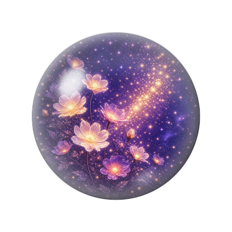 Cabochon en Verre Illustré Fleurs Cosmiques sous les Étoiles 12 à 25mm
