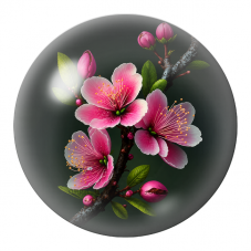 Cabochon en Verre Illustré Branche de Cerisier Rose sur Fond Noir 12 à 25mm pour la Création de Bijoux Fantaisie - DIY