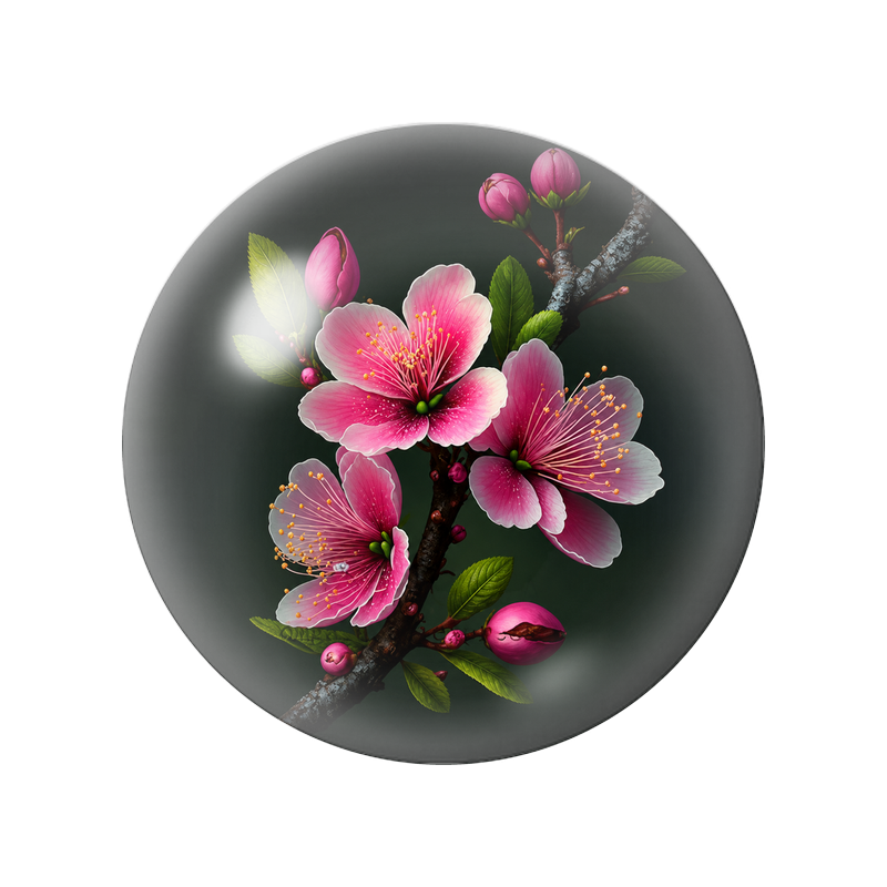 Cabochon en Verre Illustré Branche de Cerisier Rose sur Fond Noir 12 à 25mm