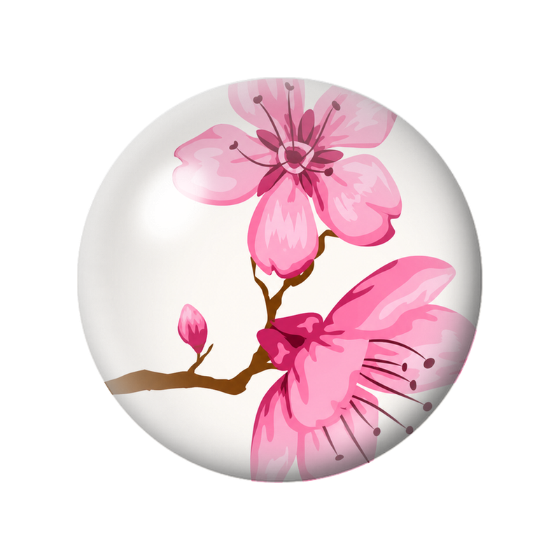 Cabochon en Verre Illustré Fleurs de Cerisier Roses Illustrées 12 à 25mm