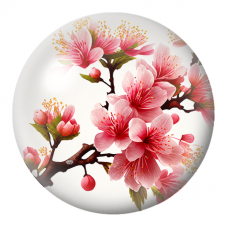 Cabochon en Verre Illustré Cerisier Fleuri Rose et Rouge 12 à 25mm pour la Création de Bijoux Fantaisie - DIY