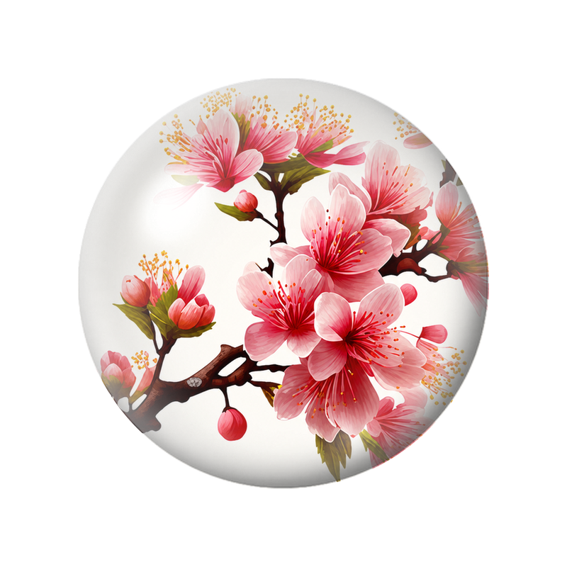 Cabochon en Verre Illustré Cerisier Fleuri Rose et Rouge 12 à 25mm