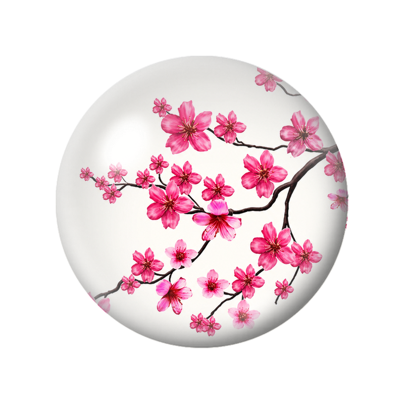 Cabochon en Verre Illustré Branches de Cerisier Fuchsia 12 à 25mm