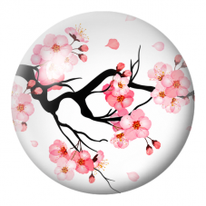 Cabochon en Verre Illustré Fleurs de Cerisier sur Branche Noire 12 à 25mm pour la Création de Bijoux Fantaisie - DIY