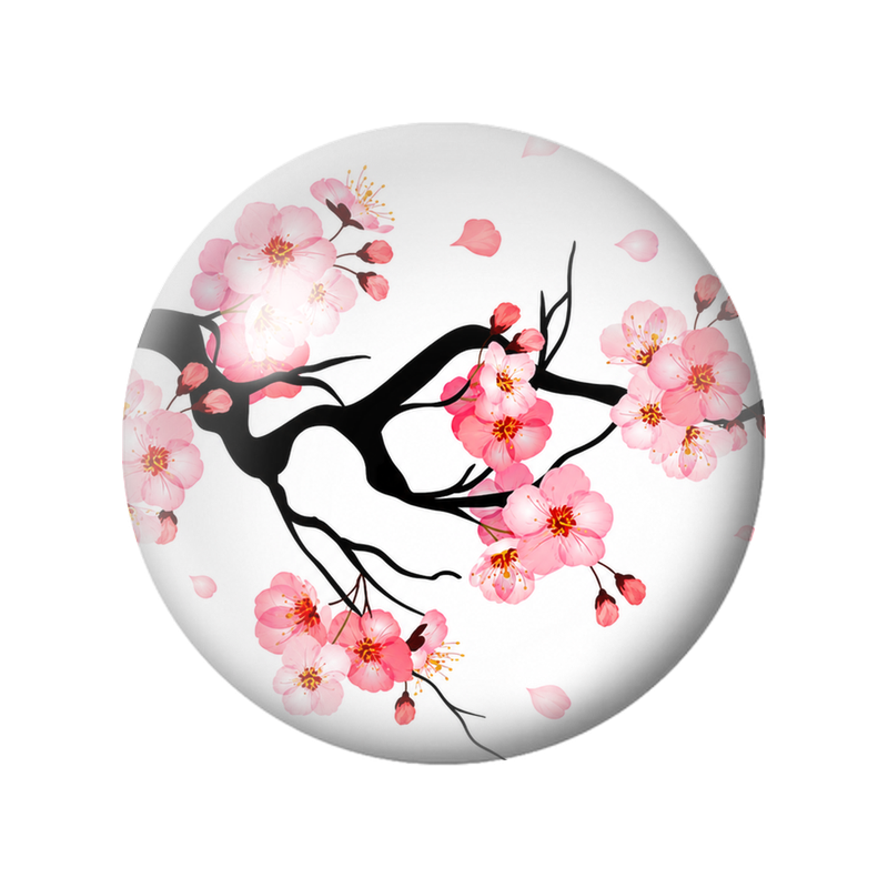 Cabochon en Verre Illustré Fleurs de Cerisier sur Branche Noire 12 à 25mm