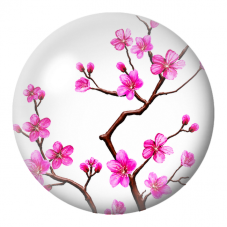 Cabochon en Verre Illustré Branches de Cerisier Rose Vif 12 à 25mm pour la Création de Bijoux Fantaisie - DIY