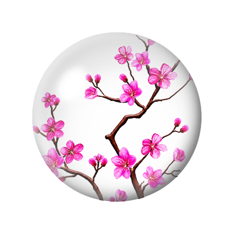Cabochon en Verre Illustré Branches de Cerisier Rose Vif 12 à 25mm