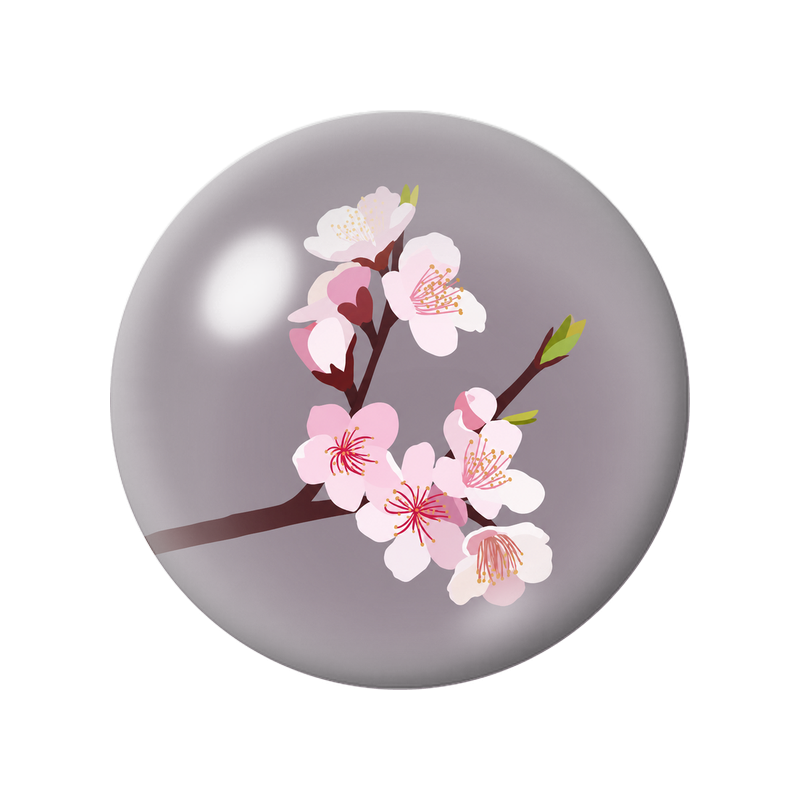 Cabochon en Verre Illustré Fleurs de Cerisier Pastel sur Fond Gris 12 à 25mm