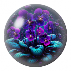 Cabochon en Verre Illustré Pensées Violettes au Feuillage Turquoise 12 à 25mm pour la Création de Bijoux Fantaisie - DIY
