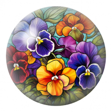 Cabochon en Verre Illustré Pensées Multicolores sur Fond Turquoise 12 à 25mm pour la Création de Bijoux Fantaisie - DIY