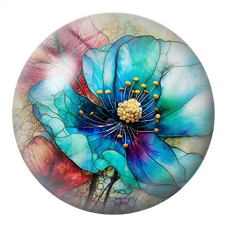Cabochon en Verre Illustré Grande Fleur Turquoise au Cœur Doré 12 à 25mm pour la Création de Bijoux Fantaisie - DIY