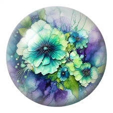 Cabochon en Verre Illustré Fleurs Turquoise sur Fond Violet 12 à 25mm pour la Création de Bijoux Fantaisie - DIY