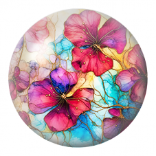 Cabochon en Verre Illustré Fleurs Fuchsia sur Fond Turquoise et Or 12 à 25mm pour la Création de Bijoux Fantaisie - DIY
