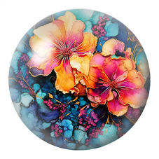 Cabochon en Verre Illustré Fleurs Corail et Fuchsia Bordées d’Or 12 à 25mm pour la Création de Bijoux Fantaisie - DIY