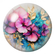 Cabochon en Verre Illustré Fleurs Roses et Violettes au Feuillage Doré 12 à 25mm pour la Création de Bijoux Fantaisie - DIY