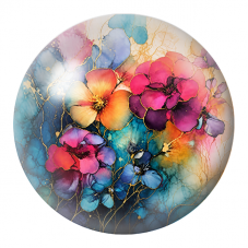 Cabochon en Verre Illustré Fleurs Multicolores aux Nervures Dorées 12 à 25mm pour la Création de Bijoux Fantaisie - DIY