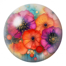 Cabochon en Verre Illustré Fleurs Orange et Violettes aux Étamines Dorées 12 à 25mm pour la Création de Bijoux Fantaisie - DIY