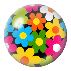 Cabochon en Verre Illustré Fleurs Rétro Multicolores sur Fond Noir 12 à 25mm pour la Création de Bijoux Fantaisie - DIY