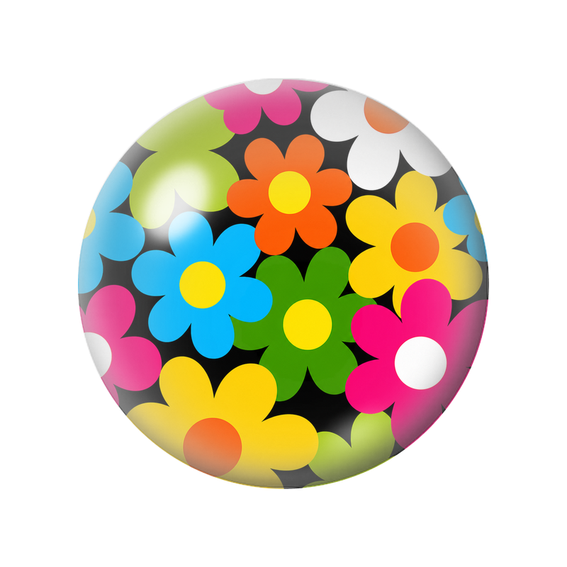 Cabochon en Verre Illustré Fleurs Rétro Multicolores sur Fond Noir 12 à 25mm