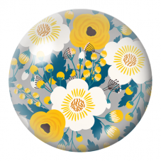 Cabochon en Verre Illustré Fleurs Blanches et Jaunes au Feuillage Bleu 12 à 25mm pour la Création de Bijoux Fantaisie - DIY