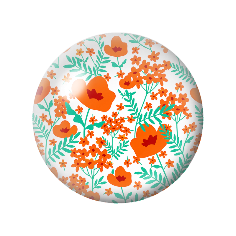 Cabochon en Verre Illustré Fleurs Orange au Feuillage Vert 12 à 25mm