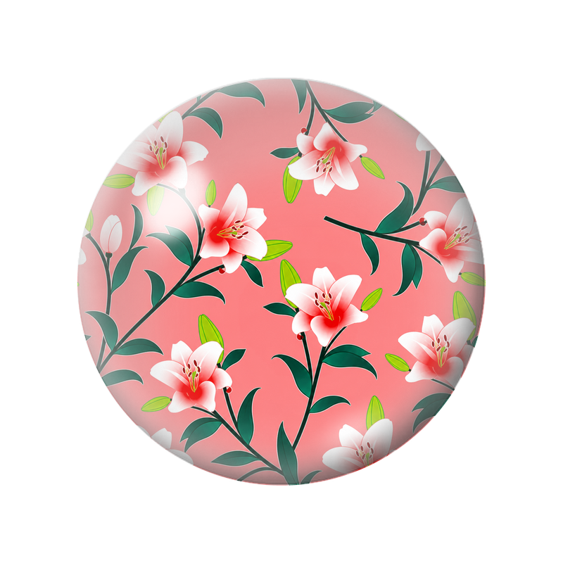 Cabochon en Verre Illustré Lys Blancs et Roses sur Fond Corail 12 à 25mm
