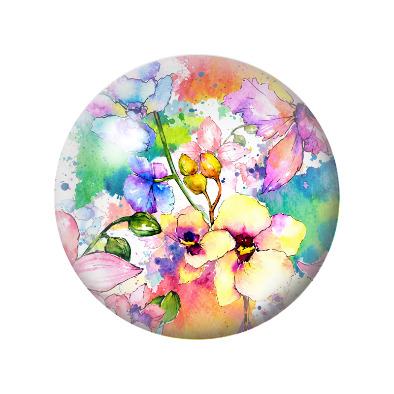 Cabochon en Verre Illustré Fleurs Multicolores aux Éclats d’Aquarelle 12 à 25mm