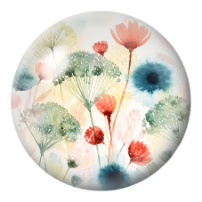 Cabochon en Verre Illustré Fleurs Sauvages Corail et Bleu Pétrole 12 à 25mm pour la Création de Bijoux Fantaisie - DIY