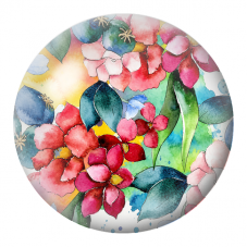 Cabochon en Verre Illustré Fleurs Roses et Rouges au Feuillage Bleu 12 à 25mm pour la Création de Bijoux Fantaisie - DIY