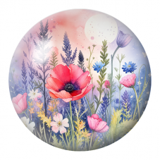 Cabochon en Verre Illustré Coquelicots au Clair de Lune Rose et Bleu 12 à 25mm pour la Création de Bijoux Fantaisie - DIY