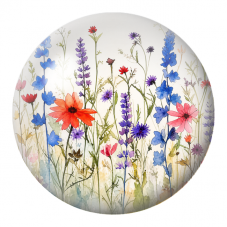 Cabochon en Verre Illustré Prairie de Fleurs Bleues Violettes et Corail 12 à 25mm pour la Création de Bijoux Fantaisie - DIY