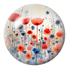 Cabochon en Verre Illustré Prairie de Coquelicots Rouges et Bleus 12 à 25mm pour la Création de Bijoux Fantaisie - DIY