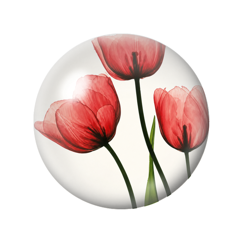 Cabochon en Verre Illustré Tulipes Rouges à l’Aquarelle 12 à 25mm