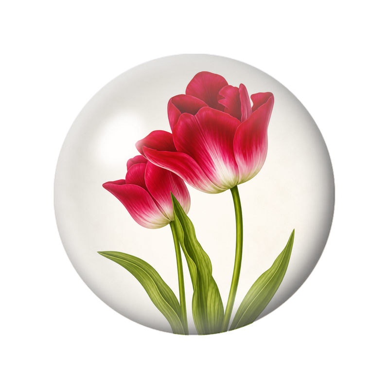 Cabochon en Verre Illustré Tulipes Rouges et Blanches 12 à 25mm