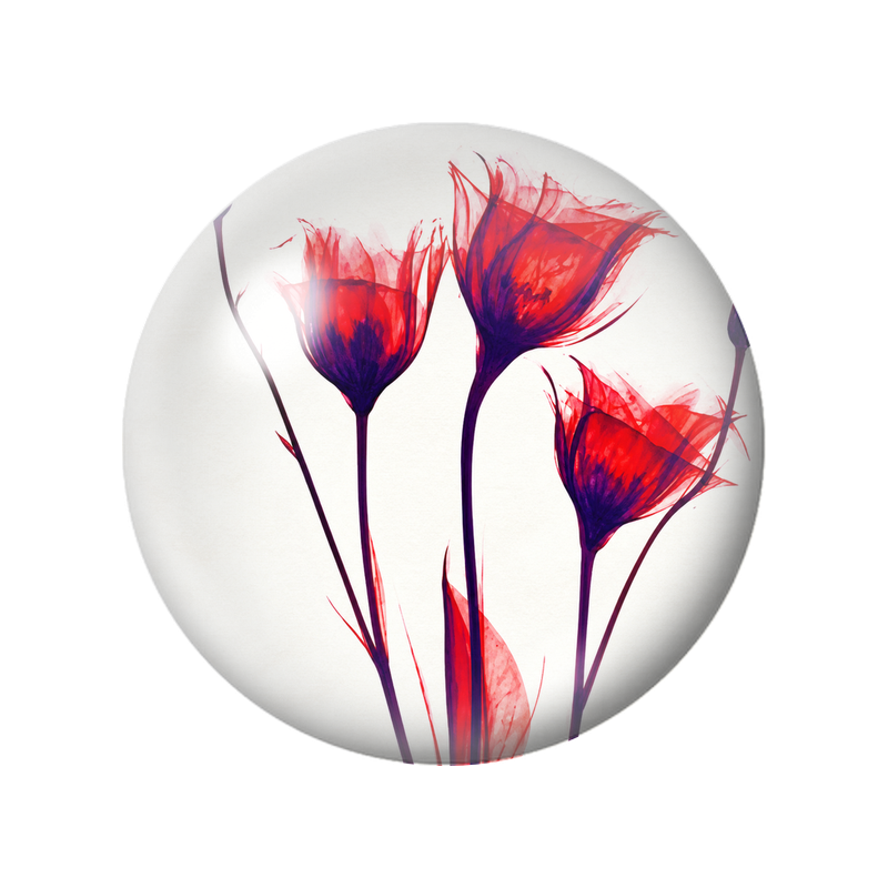 Cabochon en Verre Illustré Fleurs Rouges aux Tiges Violettes 12 à 25mm