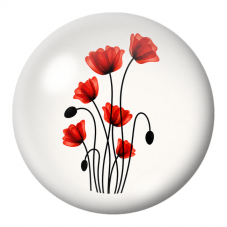 Cabochon en Verre Illustré Coquelicots Rouges aux Tiges Noires 12 à 25mm pour la Création de Bijoux Fantaisie - DIY