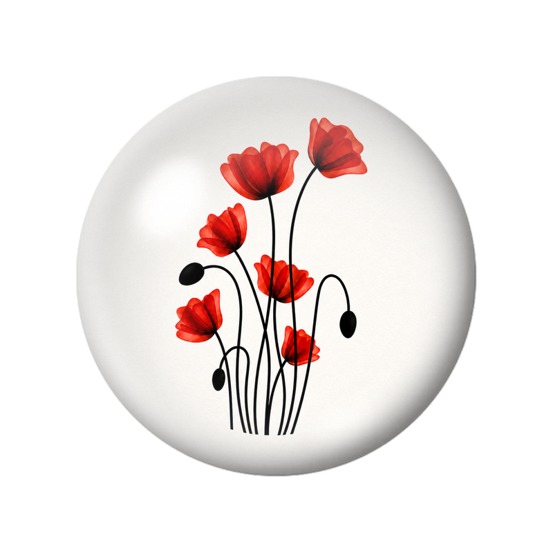 Cabochon en Verre Illustré Coquelicots Rouges aux Tiges Noires 12 à 25mm
