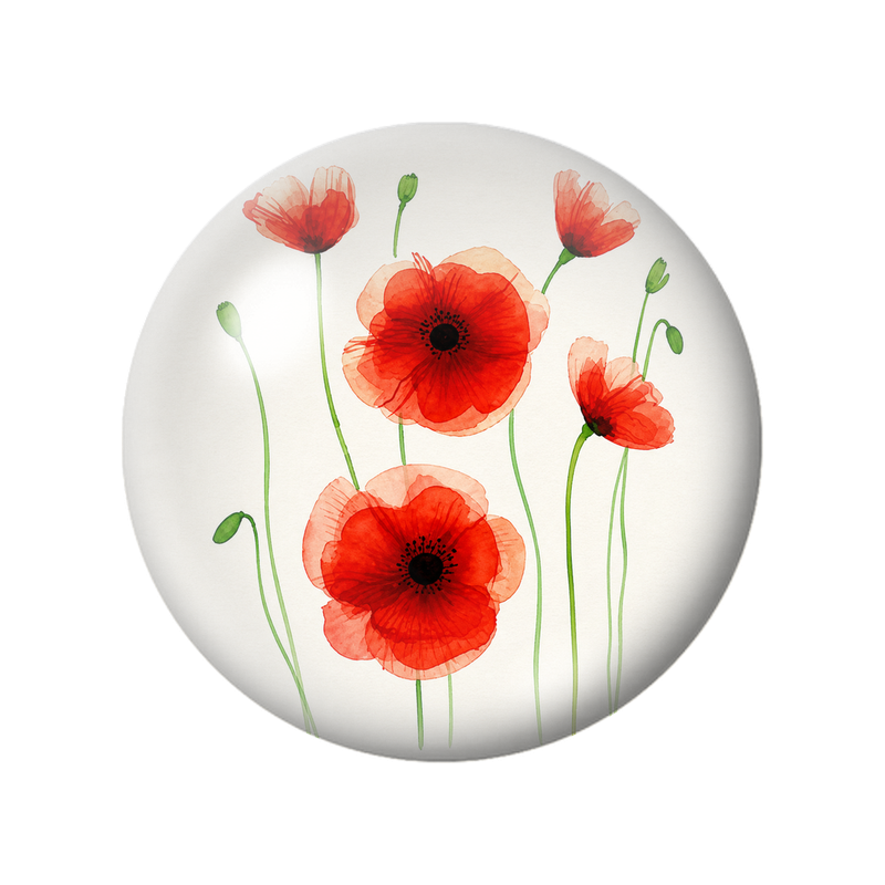 Cabochon en Verre Illustré Coquelicots Rouges aux Longues Tiges Vertes 12 à 25mm