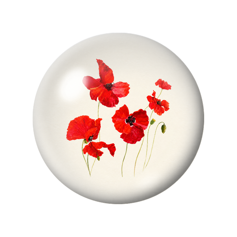 Cabochon en Verre Illustré Coquelicots Rouges sur Fond Crème 12 à 25mm