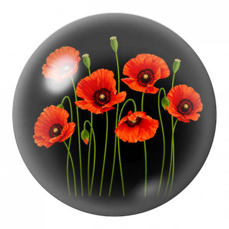Cabochon en Verre Illustré Coquelicots Orange sur Fond Noir 12 à 25mm