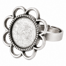 2 Supports Bagues Ajustables Fleurs Argentés pour Cabochon 14mm pour la Création de Bijoux Fantaisie - DIY