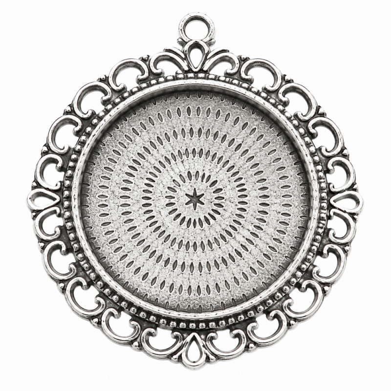 Support Pendentif Ajouré Argenté pour Cabochon 25mm