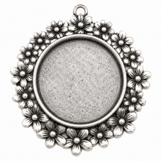Support Pendentif Fleurs Argenté pour Cabochon 25mm pour la Création de Bijoux Fantaisie - DIY