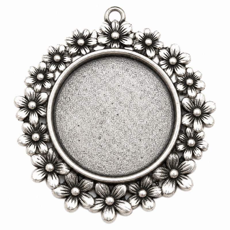 Support Pendentif Fleurs Argenté pour Cabochon 25mm